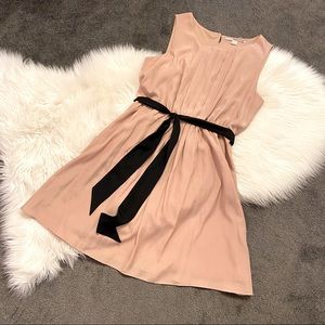 Dusty pink a-line dress with black waist sash